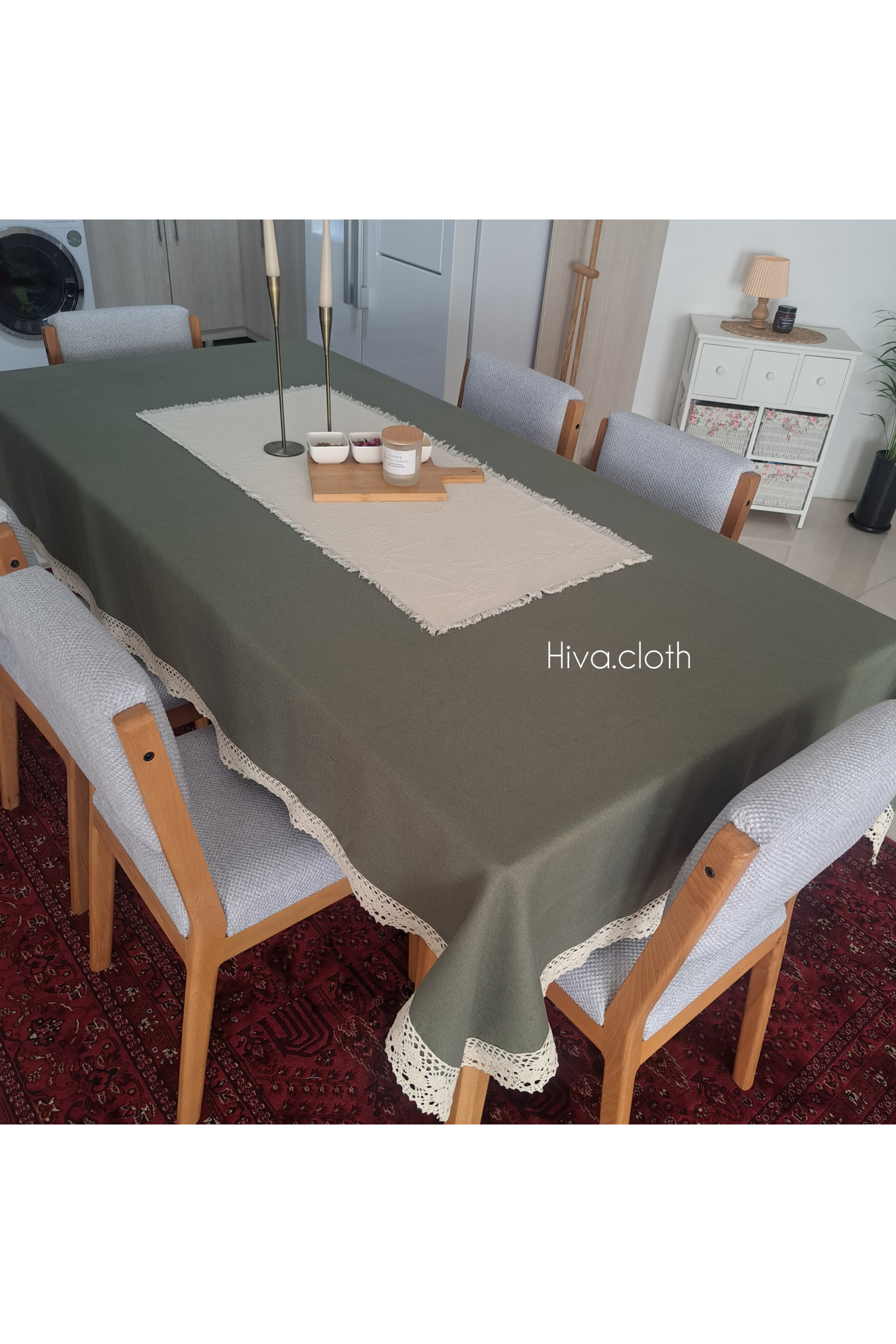 رومیزی ۶ نفره هیوا دوردوزی کتان ،جنس کنفی