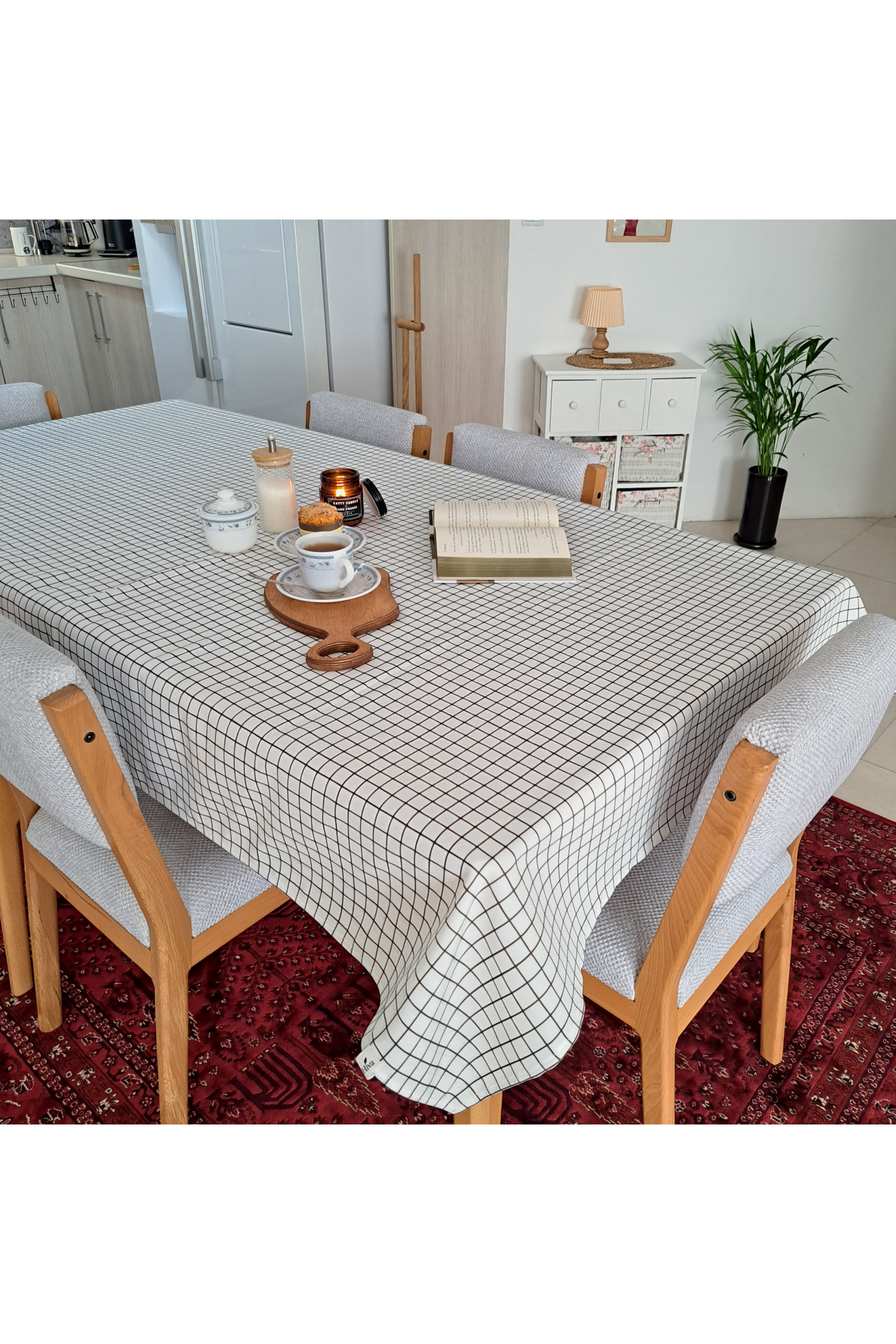 رومیزی چهارخونه ۶ نفره مستطیل